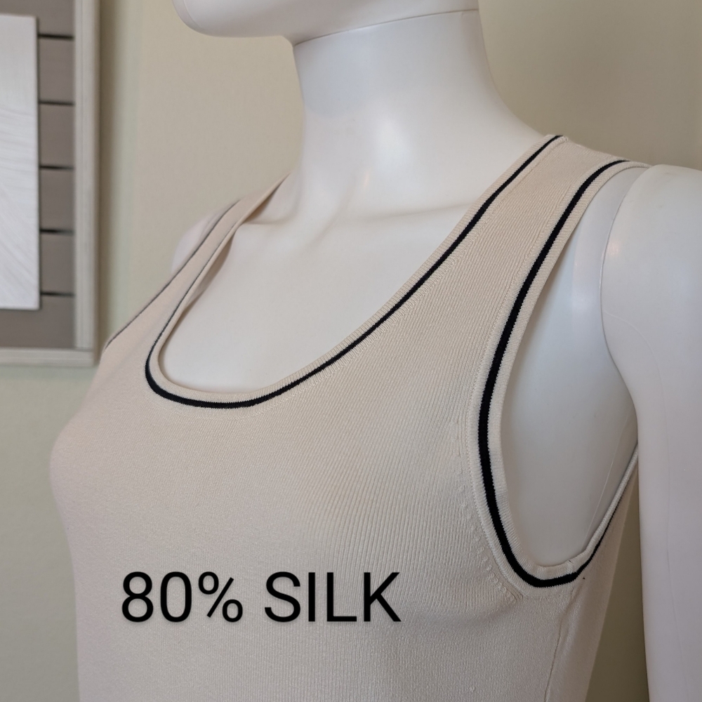 WilliSmith® Silk Blend Cream w Black Stripes Scoop Neck Tank Top EUC SzL